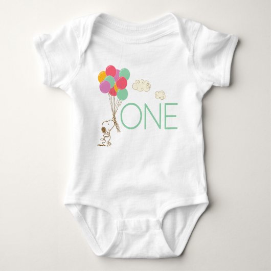 Snoopy and Balloons 1st Birthday Baby T-Shirt (Voorkant)