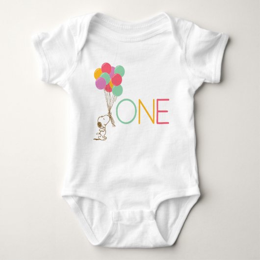Snoopy and Balloons 1st Birthday Baby T-Shirt (Voorkant)