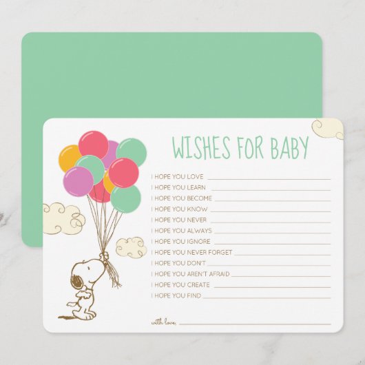 Snoopy and Balloons Baby shower Wensen voor Baby Notitiekaartje (Voorkant / Achterkant)