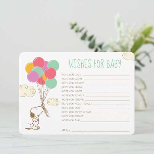 Snoopy and Balloons Baby shower Wensen voor Baby Notitiekaartje (Staand voorkant)