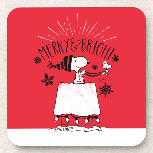 Snoopy and Woodstock - Merry & Bright Bier Onderzetter (Voorkant)