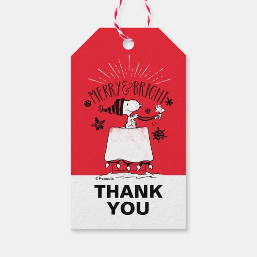 Snoopy and Woodstock - Merry & Bright Cadeaulabel (Achterkant)