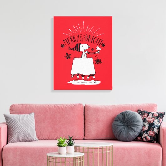 Snoopy and Woodstock - Merry & Bright Canvas Afdruk (Insitu (Woonkamer))