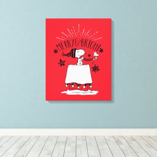 Snoopy and Woodstock - Merry & Bright Canvas Afdruk (Insitu (Houten vloer))