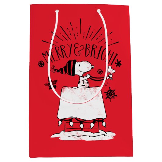 Snoopy and Woodstock - Merry & Bright Medium Cadeauzakje (Voorkant)