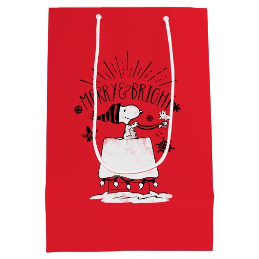 Snoopy and Woodstock - Merry & Bright Medium Cadeauzakje (Achterkant)
