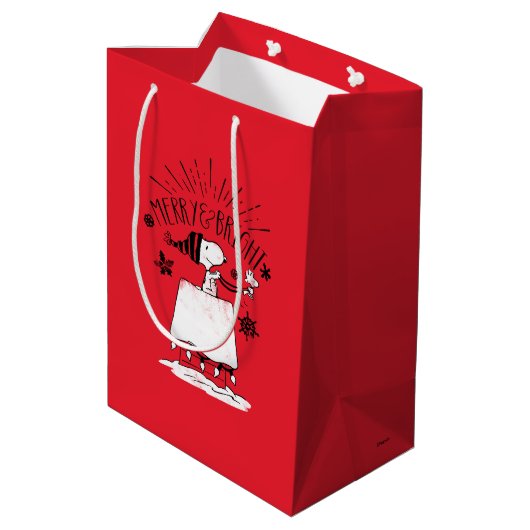 Snoopy and Woodstock - Merry & Bright Medium Cadeauzakje (Achterkant Gekanteld)