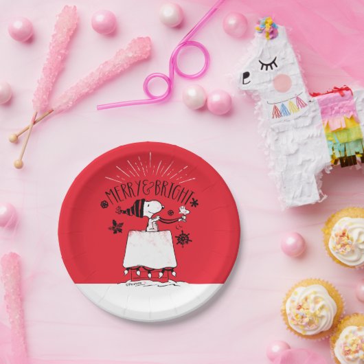 Snoopy and Woodstock - Merry & Bright Papieren Bordje (Feest)
