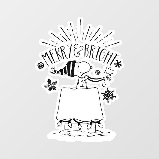 Snoopy and Woodstock - Merry & Bright Raamsticker (Vel)