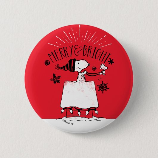 Snoopy and Woodstock - Merry & Bright Ronde Button 5,7 Cm (Voorkant)