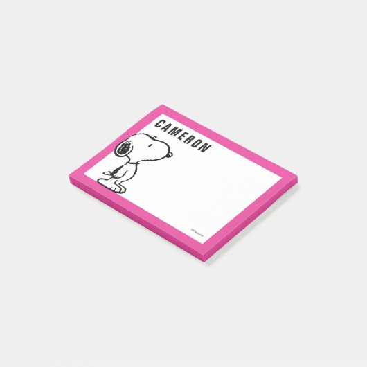 Snoopy Black & Magenta | Jouw namen toevoegen Post-it® Notes (Schuin)