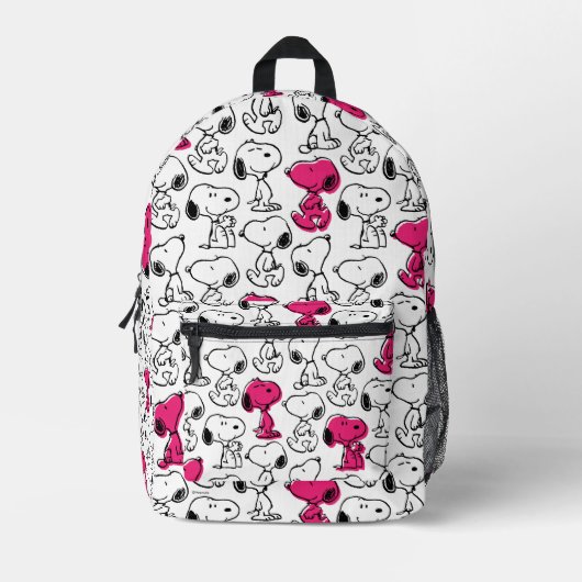 Snoopy Black & Magenta Pattern Bedrukte Rugzak (Voorkant)