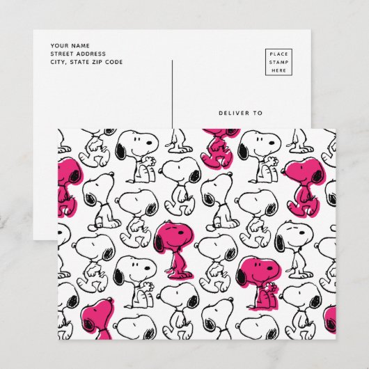 Snoopy Black & Magenta Pattern Briefkaart (Voorkant / Achterkant)