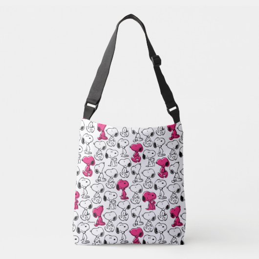 Snoopy Black & Magenta Pattern Crossbody Tas (Voorkant)