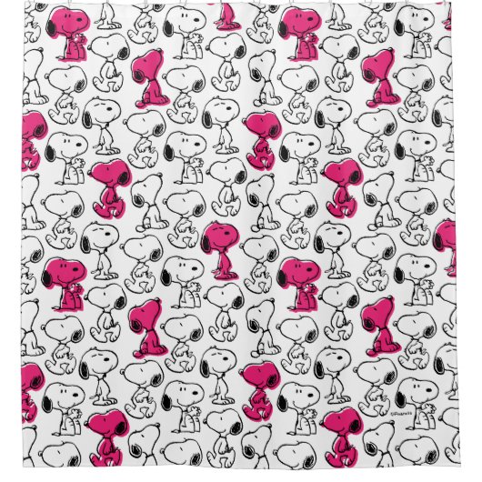 Snoopy Black & Magenta Pattern Douchegordijn (Voorkant)