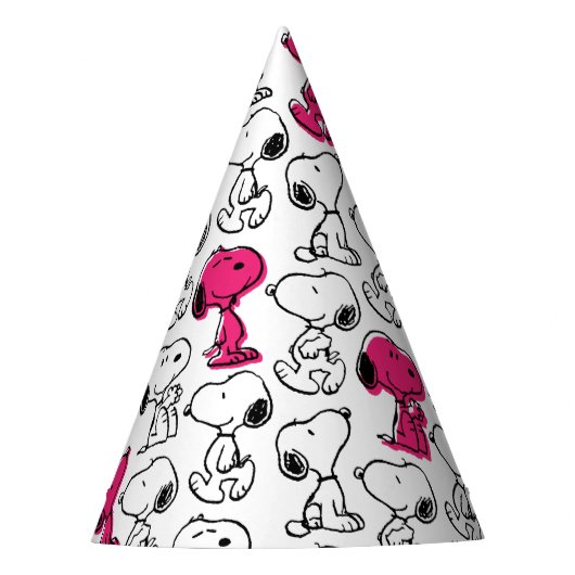 Snoopy Black & Magenta Pattern Feesthoedjes (Voorkant)
