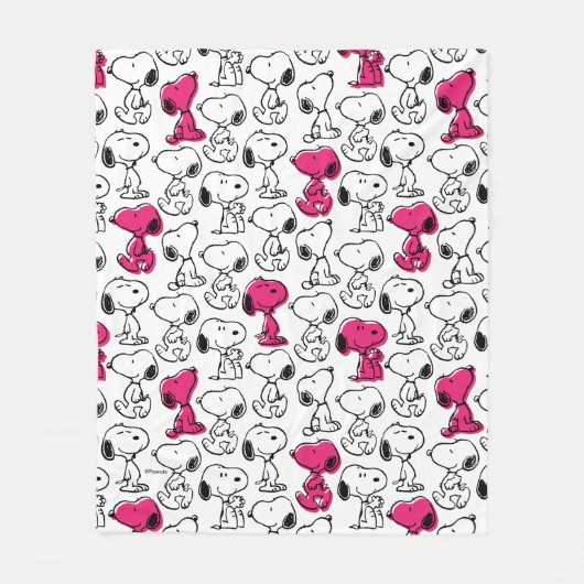 Snoopy Black & Magenta Pattern Fleece Deken (Voorkant)