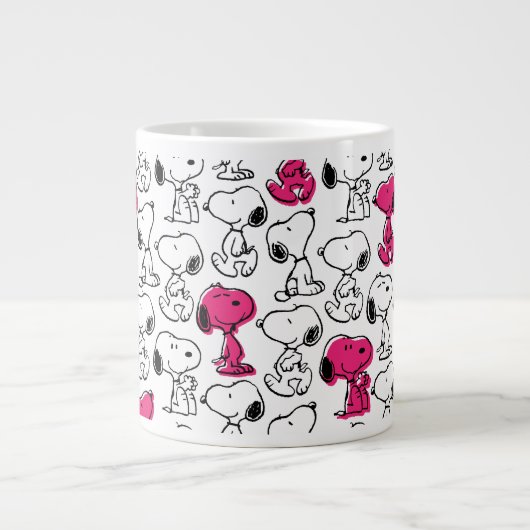 Snoopy Black & Magenta Pattern Grote Koffiekop (Voorkant)
