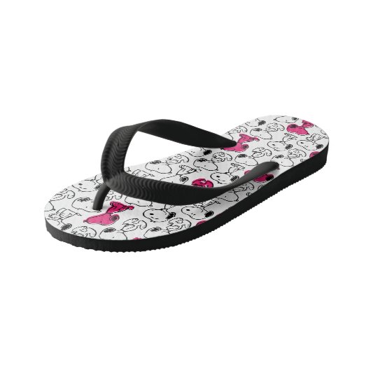 Snoopy Black & Magenta Pattern Kinder Teenslippers (Schuin)
