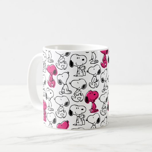 Snoopy Black & Magenta Pattern Koffiemok (Voorkant links)