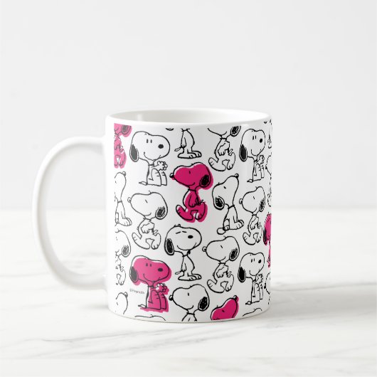 Snoopy Black & Magenta Pattern Koffiemok (Links)