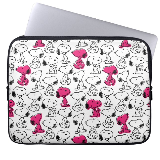Snoopy Black & Magenta Pattern Laptop Sleeve (Voorkant)