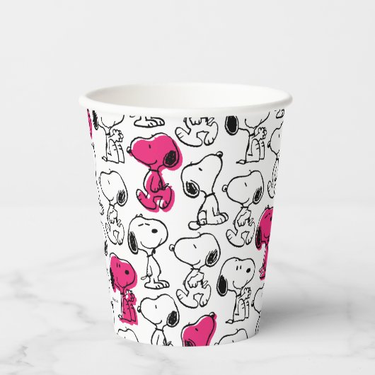 Snoopy Black & Magenta Pattern Papieren Bekers (Voorkant)