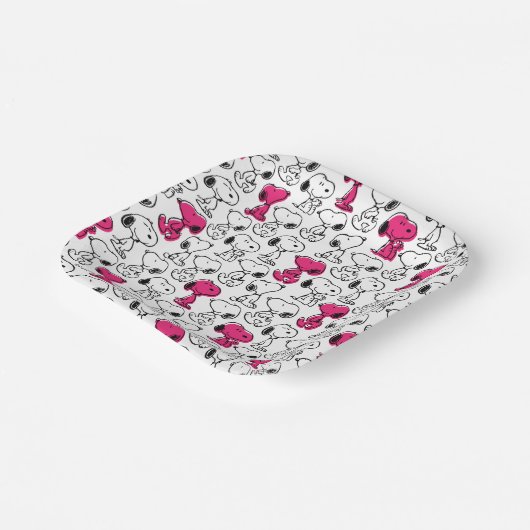 Snoopy Black & Magenta Pattern Papieren Bordje (Gebogen)