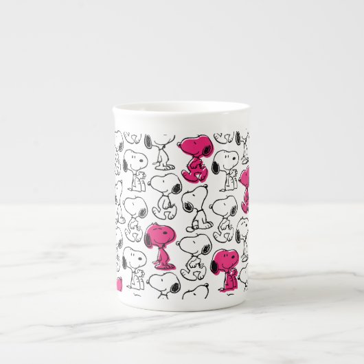 Snoopy Black & Magenta Pattern Porselein Kop (Voorkant)