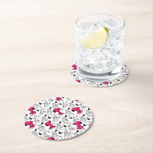 Snoopy Black & Magenta Pattern Ronde Kartonnen Onderzetter (Insitu)