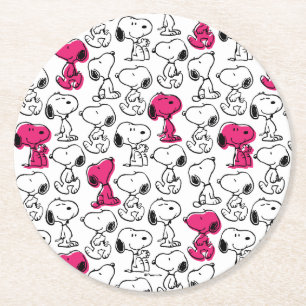 Snoopy Black & Magenta Pattern Ronde Kartonnen Onderzetter
