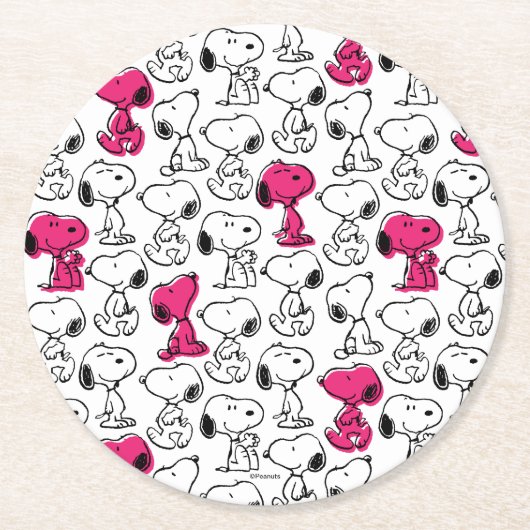 Snoopy Black & Magenta Pattern Ronde Kartonnen Onderzetter (Voorkant)