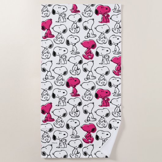 Snoopy Black & Magenta Pattern Strandlaken (Voorkant)