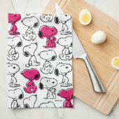 Snoopy Black & Magenta Pattern Theedoek (Quarter Fold)