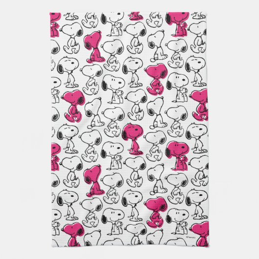 Snoopy Black & Magenta Pattern Theedoek (Verticaal)