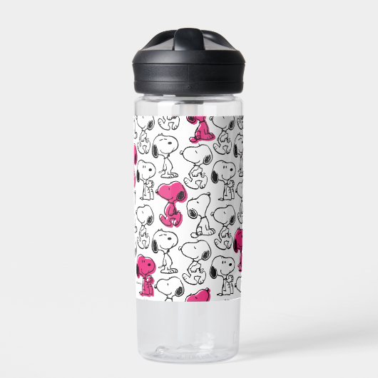 Snoopy Black & Magenta Pattern Waterfles (Voorkant)