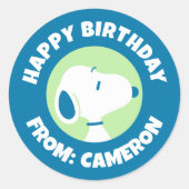 Snoopy Blue Deco Dreams | Gefeliciteerd Ronde Sticker (Voorkant)
