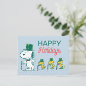 Snoopy Boven Hoed Pepermunt Snoep Feestdagenkaart (Staand voorkant)