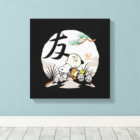 Snoopy, Charlie Brown en Woodstock - Friend Canvas Afdruk (Insitu (Houten vloer))