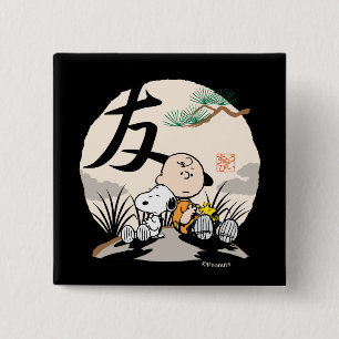 Snoopy, Charlie Brown en Woodstock - Friend Vierkante Button 5,1 Cm