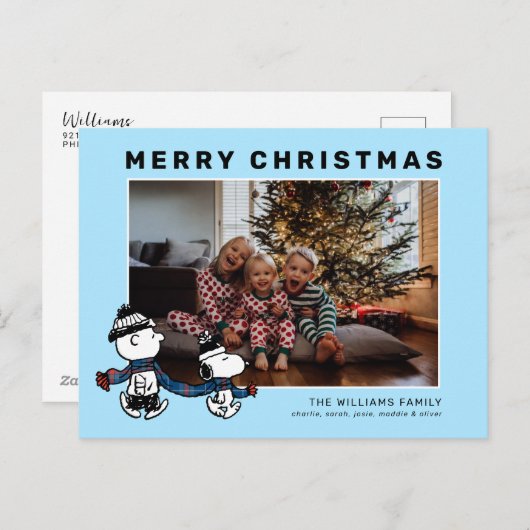 Snoopy & Charlie Winter Sjaal Kerstfoto's Feestdagenkaart (Voorkant / Achterkant)
