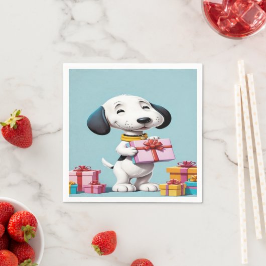 Snoopy, de schattige hond houdt een geschenkdoos v servet (Insitu)