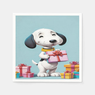 Snoopy, de schattige hond houdt een geschenkdoos v servet