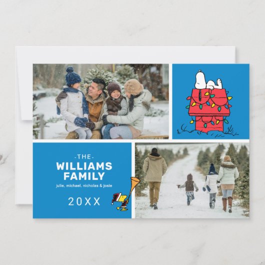 Snoopy Doghouse Kerstmis Familie Foto Collage Feestdagenkaart (Voorkant)