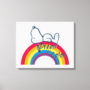 Snoopy   Dream in kleurenregenboog Canvas Afdruk