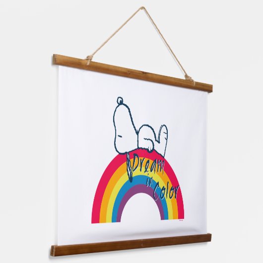 Snoopy | Dream in kleurenregenboog Hangend Wandkleed (Gebogen)