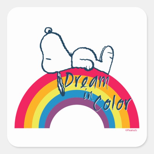 Snoopy | Dream in kleurenregenboog Vierkante Sticker (Voorkant)