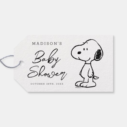 Snoopy en Ballonnen Baby Shower Cadeaulabel (Achterkant Horizontaal)