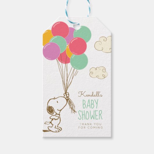 Snoopy en Ballonnen Baby Shower Cadeaulabel (Voorkant)