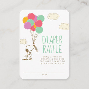 Snoopy en ballonnen   BABY SHOWER   Diaper Raffle Informatiekaartje